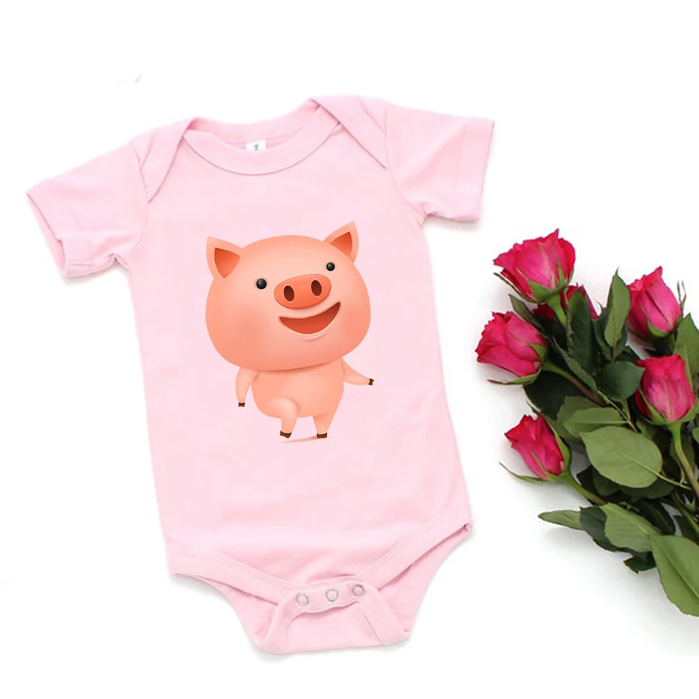 Animal lindo ni&ntilde;o ni&ntilde;a mono de dibujos animados divertido cerdito impresi&oacute;n beb&eacute; reci&eacute;n nacido Ropa de talla grande verano beb&eacute; ni&ntilde;a cuerpo 0-24M-0