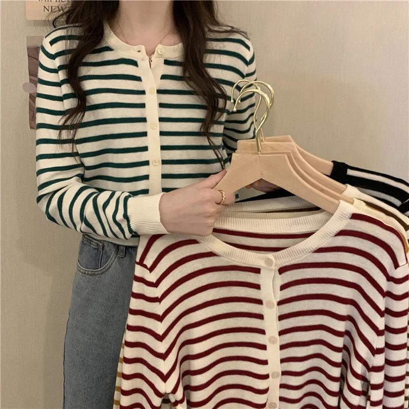 

Autumn new women pullover Sweater fashion Slim temperament knitting stripe casual Female Long sleeve sweater tops