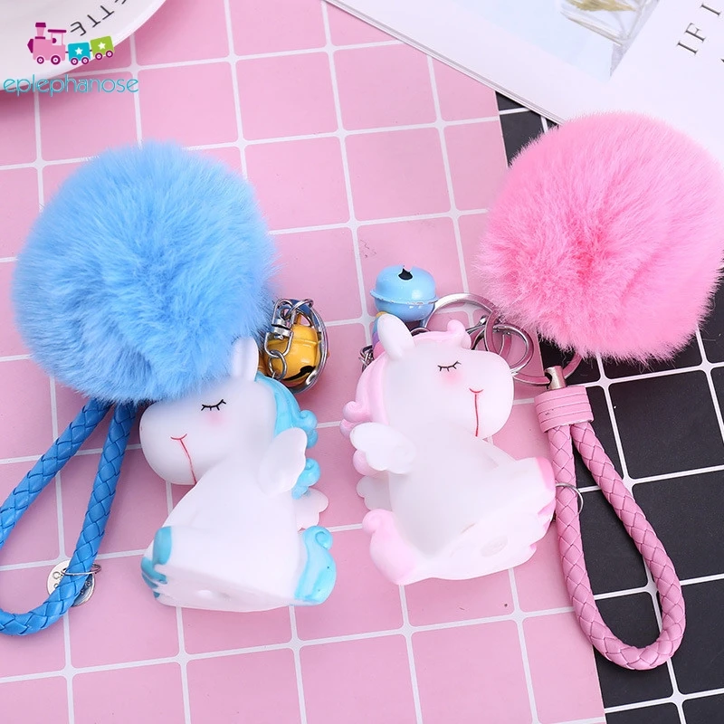 Пушистый шар помпон милый силиконовый единорог игрушки брелок для девочек сумка