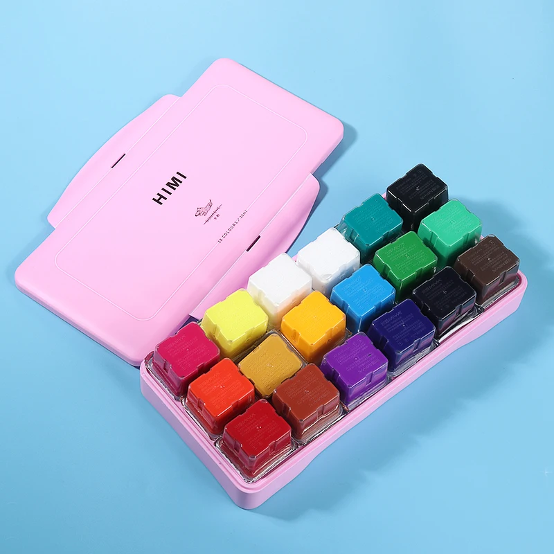 18 Colors Gouache Paint Set Non-Toxic 30ml Jelly Cup Portable Case Pigments School Art Stationery |