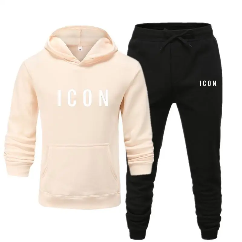 

2021 new spring and autumn couple hoodie plus tie rope pencil pants two-piece icon letter printing sports suit youth style trend