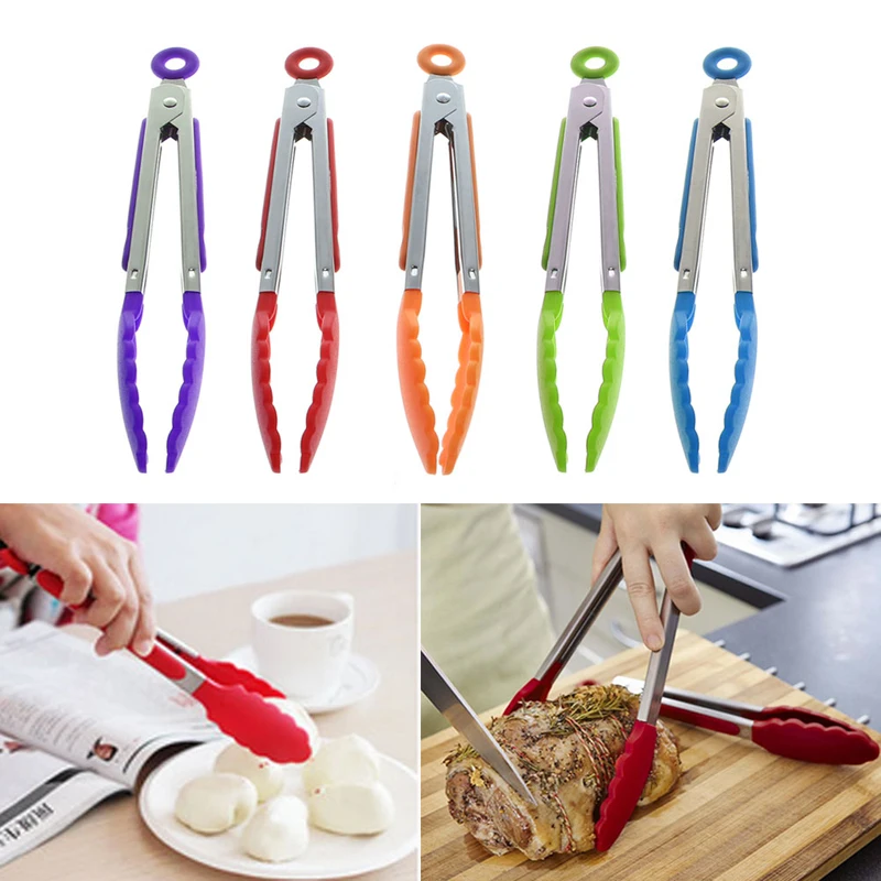 

Stainless steel Silicone Kitchen Tongs BBQ Clip Salad Bread Cooking Food Serving Tongs Kitchen Tools
