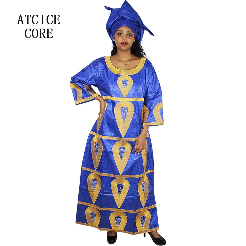 african dress for woman bazin riche embroidery design long with scarf | Тематическая одежда и униформа