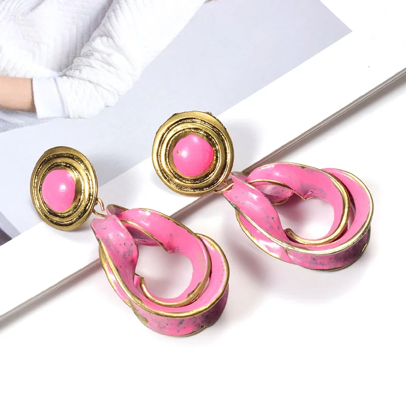 Pink ZA модный тренд Новое поступление винтажные массивные висячие серьги металлические Висячие Серьги Brincos Ювелирные аксессуары для женщин - Окраска металла: Pink