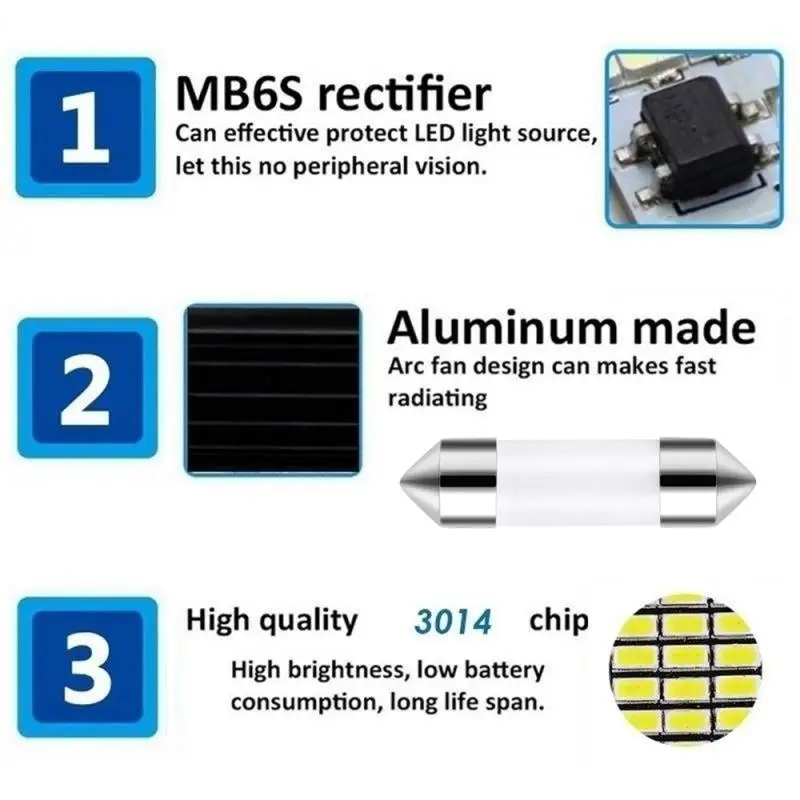 

10pc COB Ceramic Shell Car LED Bulb Map Light 31-36-39-41mm C5W Led Festoon Lamp Vehicle Trunk Door Dome Light For Car 6000K 12V