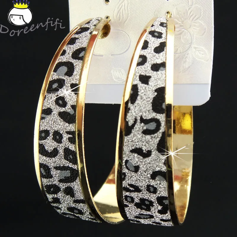 big leopard Горячая Распродажа, модные, матовые, серебряные, с радужным принтом, женские большие серьги-кольца, вечерние ювелирные изделия, женские серьги в подарок - Окраска металла: big leopard