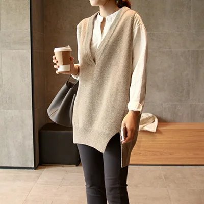 

2019 Limited Real Thick Sweater Women Jumper Pullover Wool Vest Women Outside Loose Casual V-neck Sleeveless Long-sleeved Warm