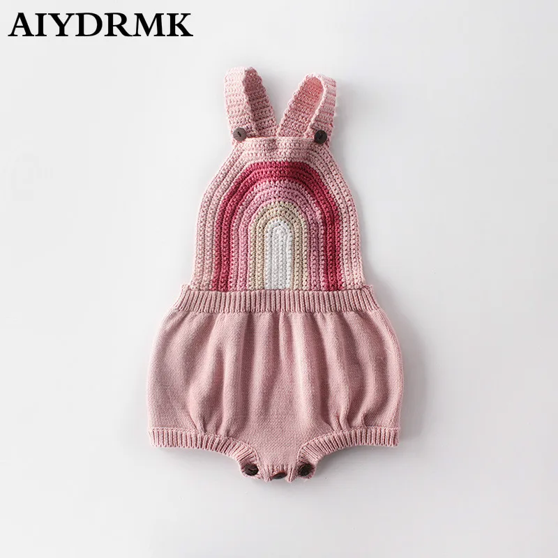 Одежда для маленьких девочек комбинезон новорожденных зимняя вязаная Радужная