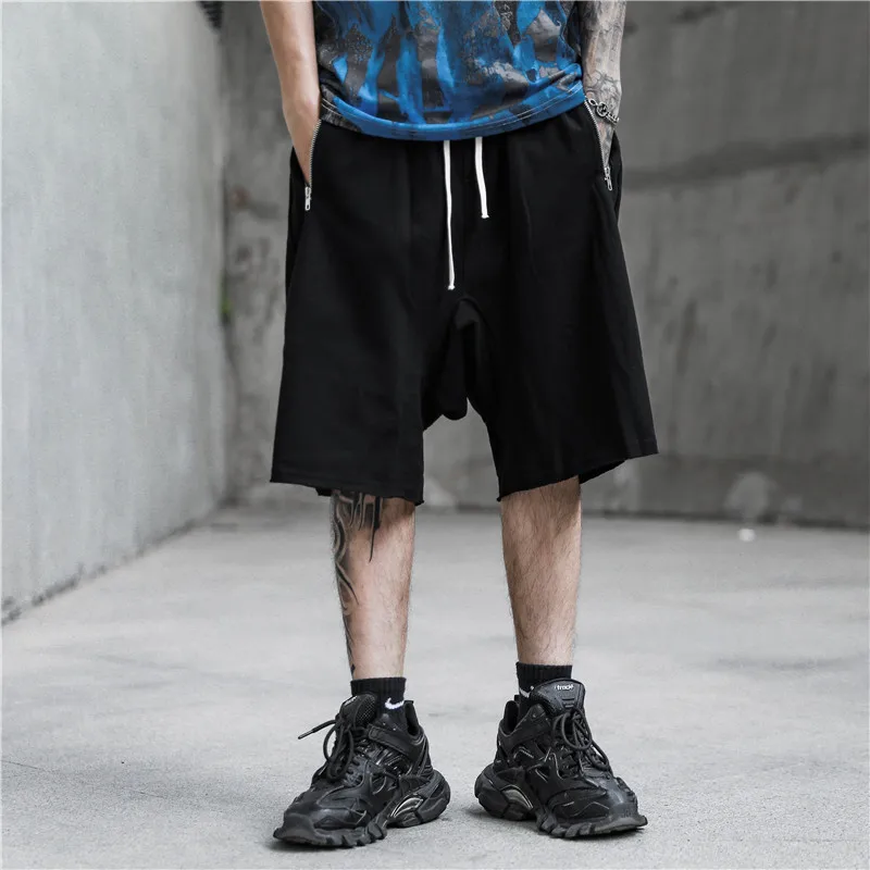 Шорты-шаровары мужские мешковатые на шнуровке свободные штаны в стиле хип-хоп