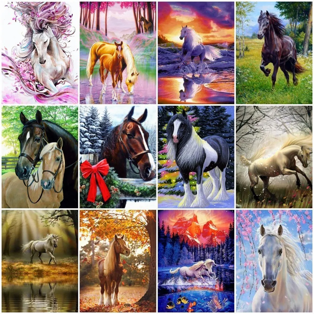 

ZOOYA Diamond Embroidery Horse 5D Cross Stitch Diamond Painting Landscape Rhinestones Full Square Diamond Mosaic Animals Jq78
