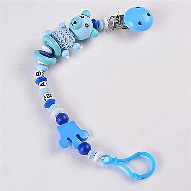 

Cute Baby Pacifier Chain Wooden Dummy Chain Wood Pacifier Clip Cartoon Bear Head Bead Dummy Clip Infant Teether Toy New