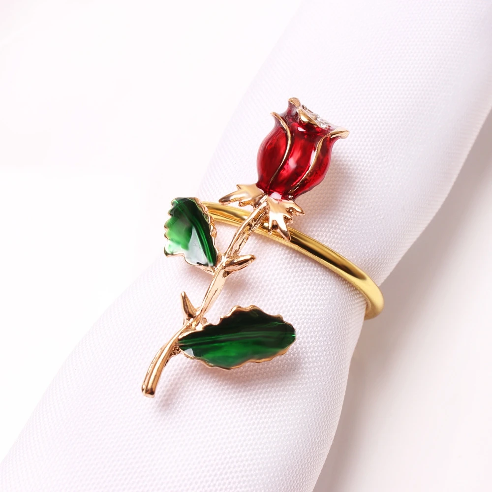 

8 Styles Napkin Flower Ring Rose Valentine's Day Leaf Flower Buckle Folding Cloth Alloy DIY Birthday Parties Wedding Celebration
