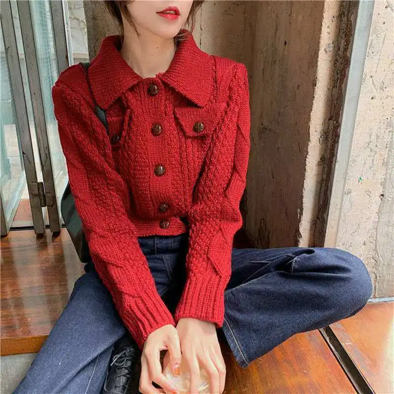 

2021 Women Autumn Winter New Cardigan Female Solid Single Breasted Knitted Cardigan Lady Casual Loose Oversize Sweater Coat D114