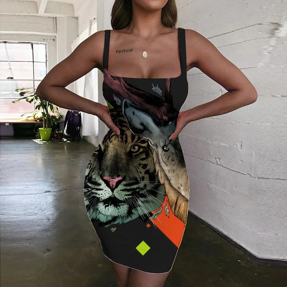 

Женский сарафан в стиле хип-хоп KYKU, черное пляжное платье с принтом в виде оленя, одежда для рождества,