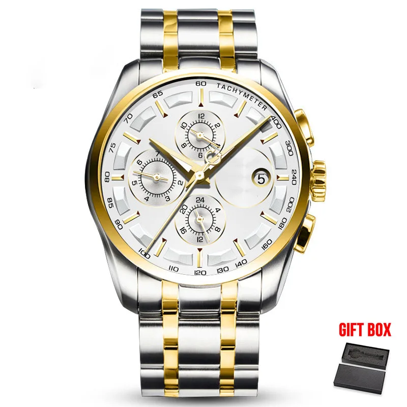 White Gold Steel Карнавальные Мужские автоматические механические часы, мужские водонепроницаемые наручные часы от ведущего бренда, модные роскошные кожаные часы Relogio Automatico - Цвет: White Gold Steel
