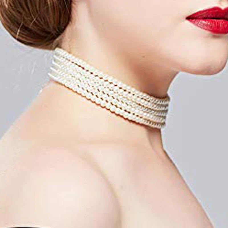 Колье чокер с имитацией жемчуга HOWAWAY круглые многожильные Чокеры 20 вечерние