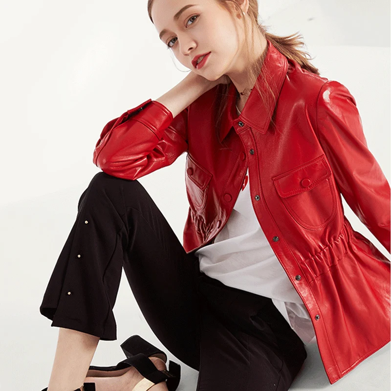 

2021 Fahsion Women Real Genuine Leather Jacket Spring Sheepskin Coat Korean Style Women's Clothing Chaqueta Cuero Mujer WPY3532