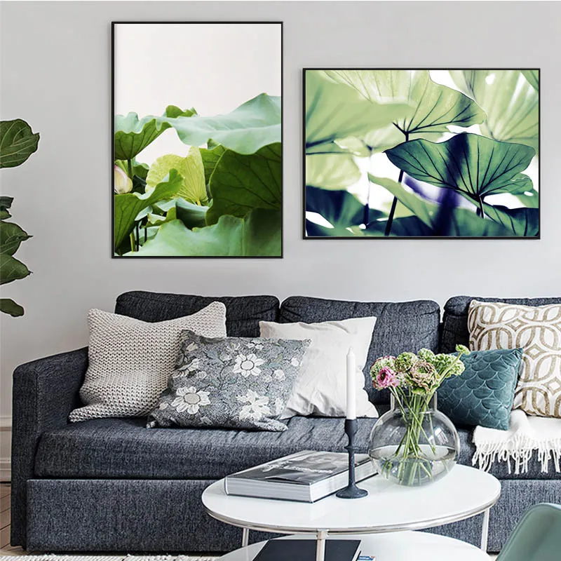 Небольшой свежий Лотос Холст Картина Зеленый абстрактный растение стены
