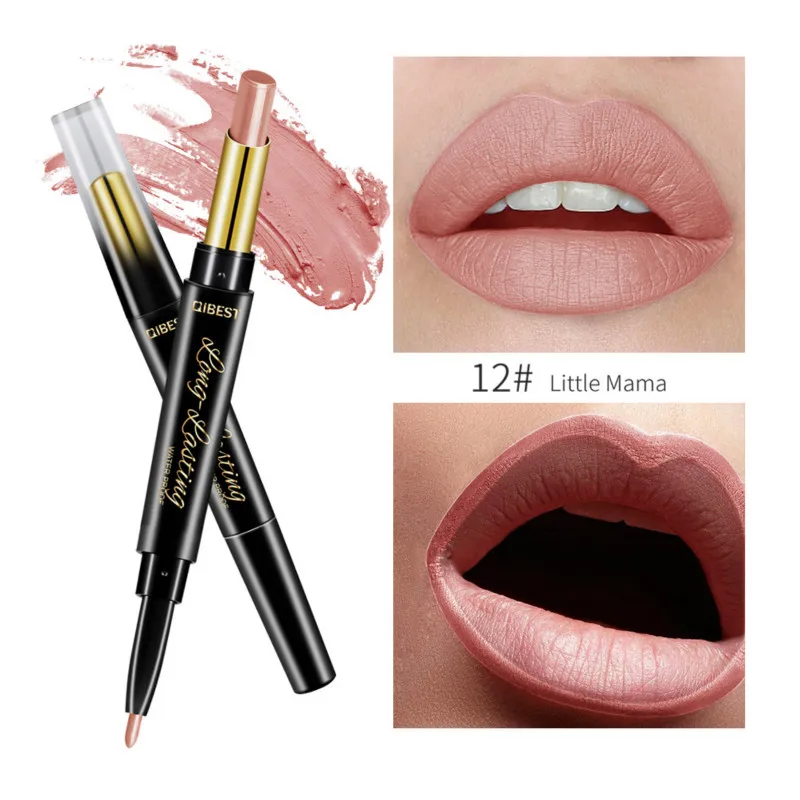 

Long Lasting Waterproof Matte Lipstick 2 In 1 Double-head Non-stick Cup Moisturizing Lipliner Pencil Lip Makeup Cosmetic TSLM2