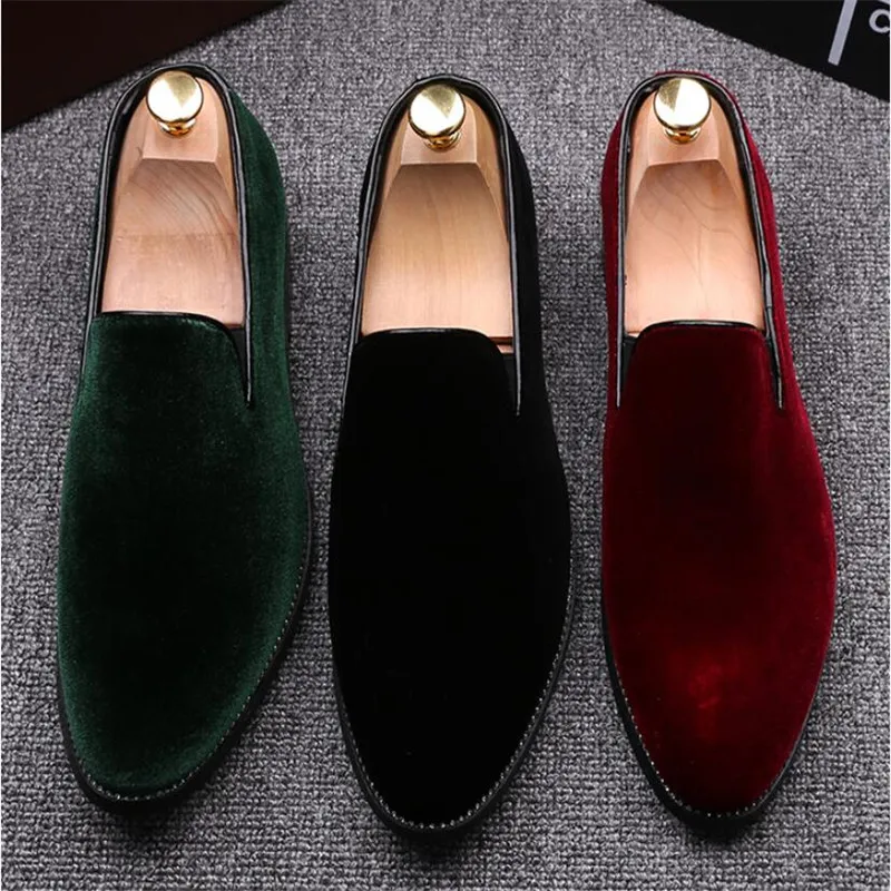 Лоферы мужские на плоской подошве повседневные однотонные бархатные туфли без