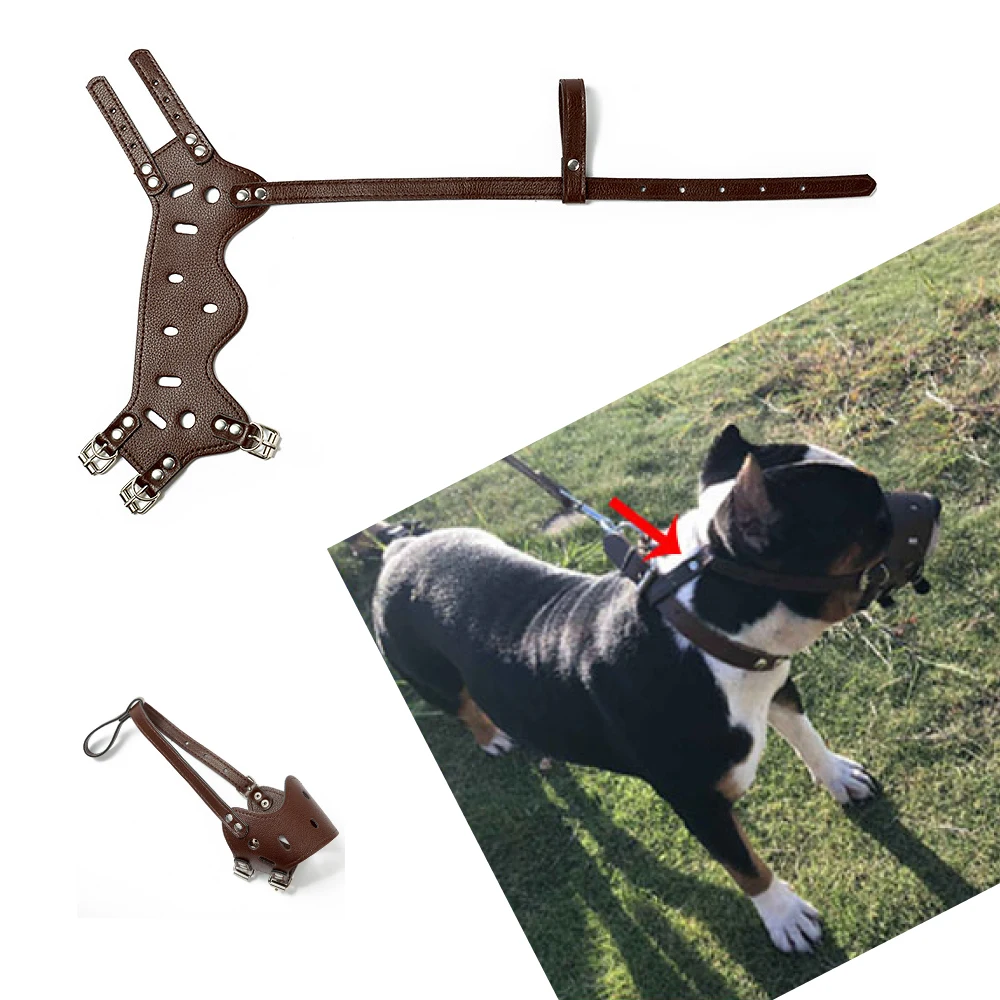 

Leather Dog Muzzle Adjustable Mask Mouth Muzzle Anti Stop Chewing Pet Training Products for Small Medium Large Dog Accessories
