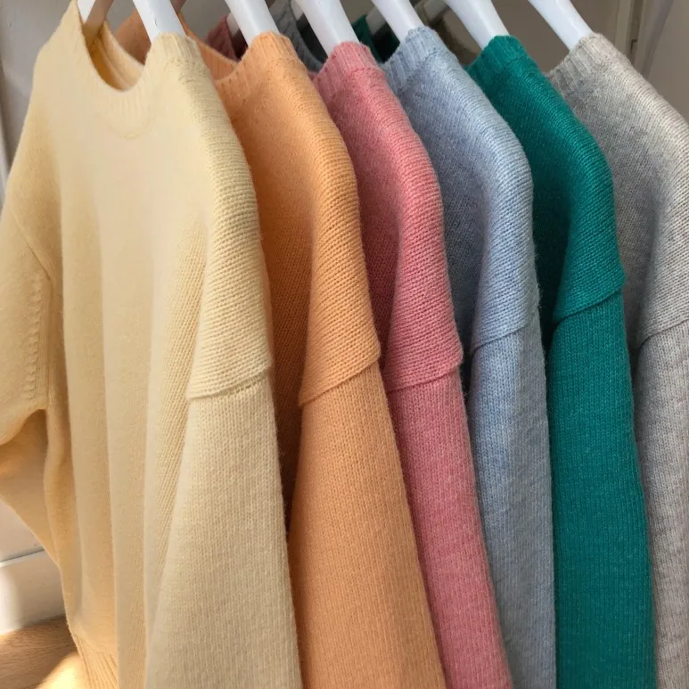 Korobov шикарный осенний Однотонный свитер с длинными рукавами в Корейском стиле