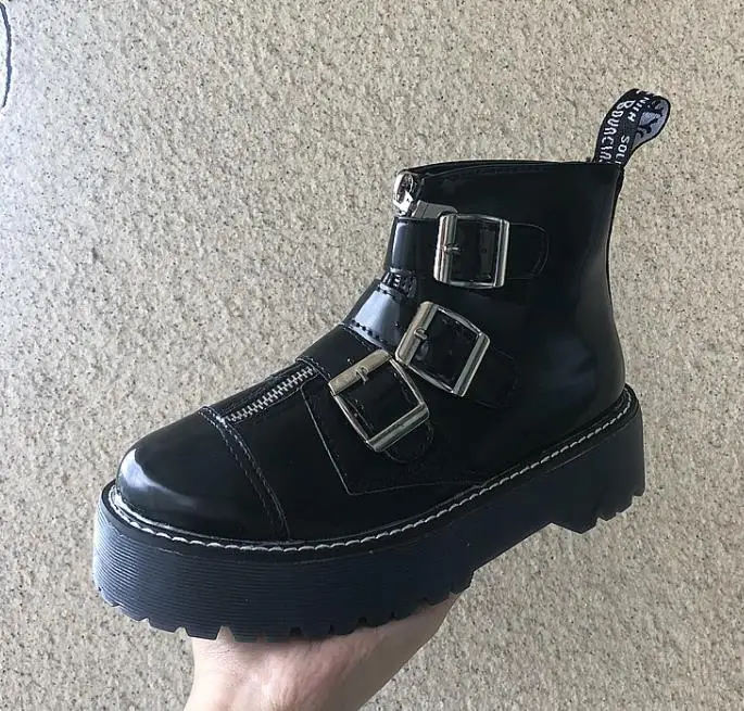 Женские ботильоны в британском стиле ботинки до щиколотки панк на платформе и