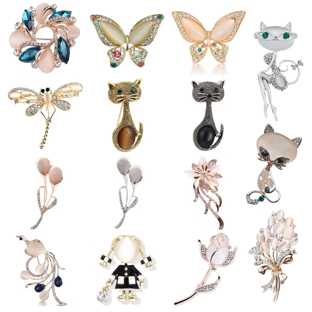 Бабочка цветок Феникс Стрекоза броши кошки опал камень брошь аксессуары для