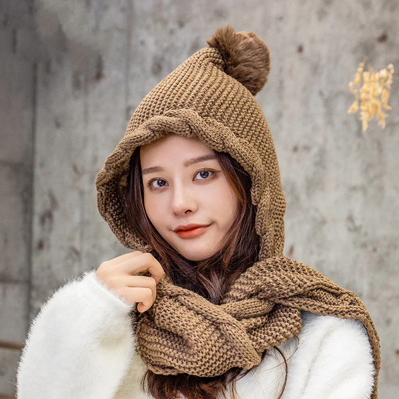 

Winter Scarf%hat Warmer Bonnets Fashion Knit Woman's Hat Winter Ladies Wrap Thick Hat and Scarf Set Decoration Ball