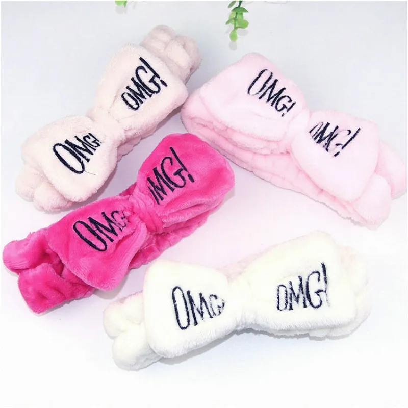 Мягкие флисовые повязки женские с бантом надписью OMG|Заколки для плетения кос| |