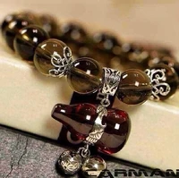 genuine natural brown smoky crystal quartz bracelet stretch crystal round beads women men 12mm aaaaaa