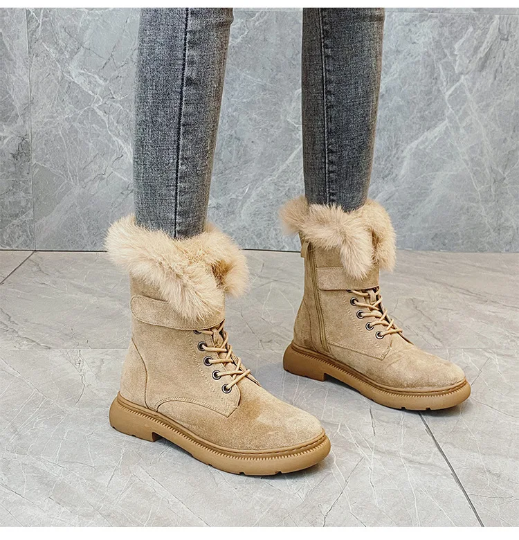 

Winter Shoes Women Fashion Wool Snow Boots Middle Tube Side Zipper Increased Warm Cotton Boots Size 32 33 4143