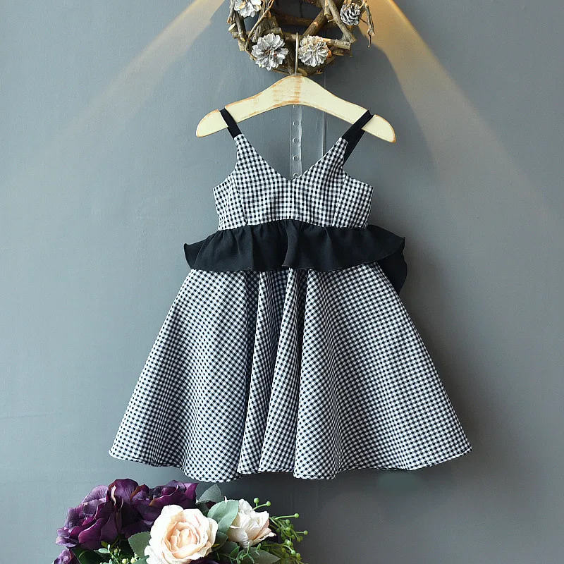 Хлопковая одежда для малышей черные платья девочек платье с v-образным вырезом на