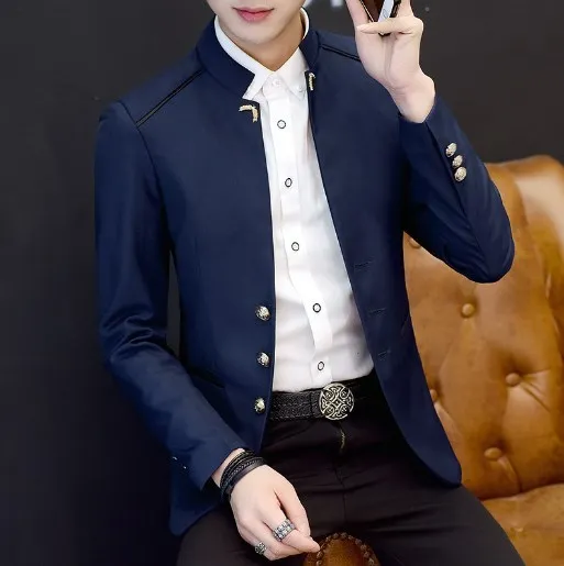 Китайский Стиль с воротником Мандарин Повседневное пиджак блейзер для мальчика