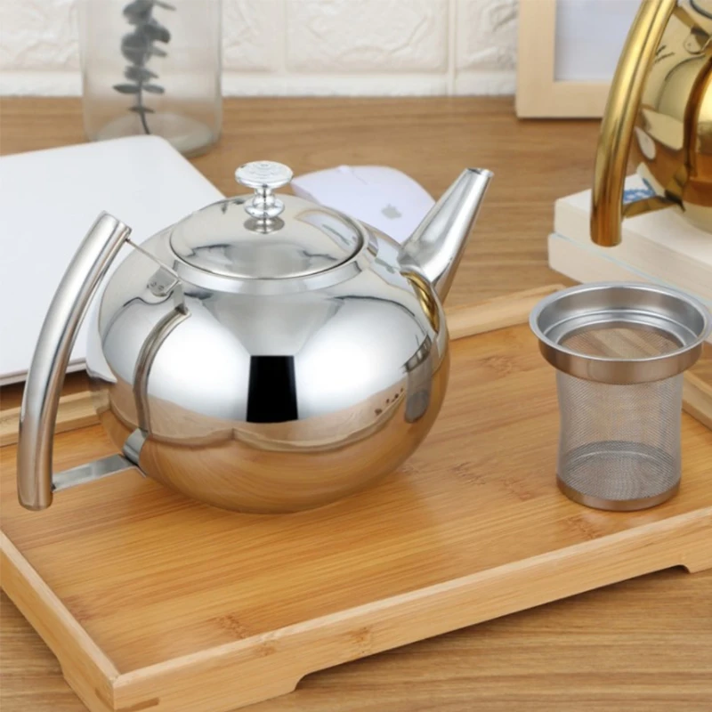 

Teapot 1.5L/2L Silver Gold 2 Colors Stainless Steel Tea Pots with Filter Modern Home Hotel Coffee Restaurant Tea Kettles