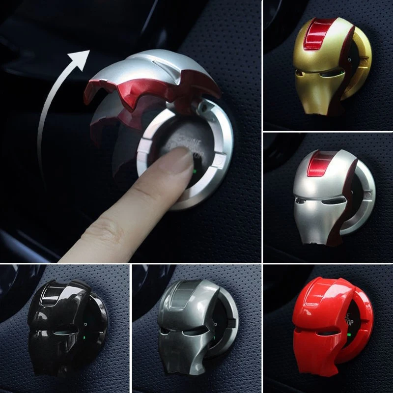 

For Iron Man Car Interior Engine Ignition Start Stop Button Protective Cover Decoration Sticker Car Interior Accessories