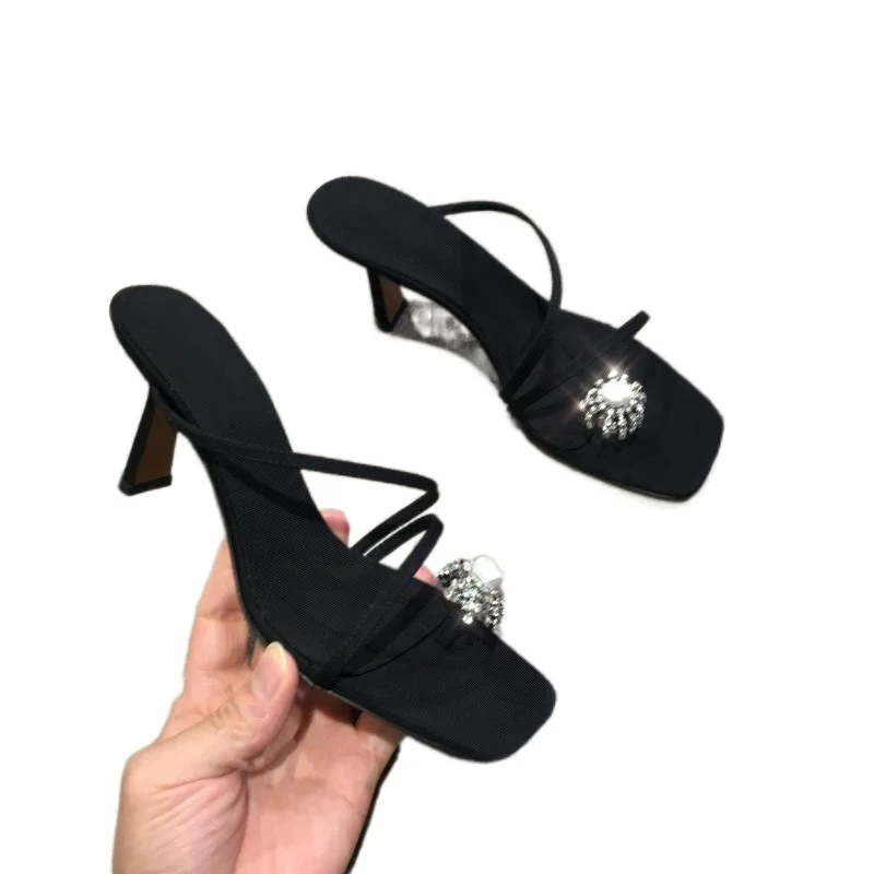 

Fashion party women's shoes 2021 summer women's slippers new red sandals fixed toe fine heel slippers high heel sandals