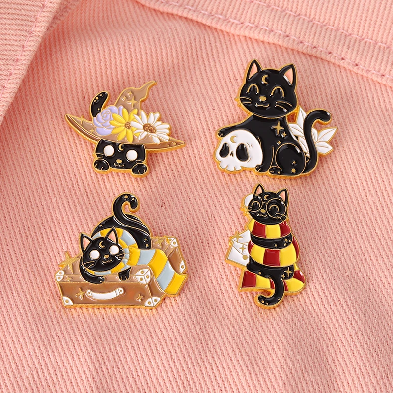 

Star Moon Witch Cat Enamel Pins Witchcraft Hat Skull Floral Brooches For Women Badge Bag Clothe Lapel Pin Jewelry Gift Wholesale