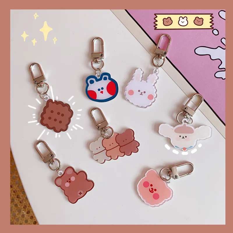 

Ins Cartoon Cute Rabbit Bear Biscuits Key Buckle Japanese Kawaii Key Chain Girl Fashion Bag AirPods Creative Decorative Pendant