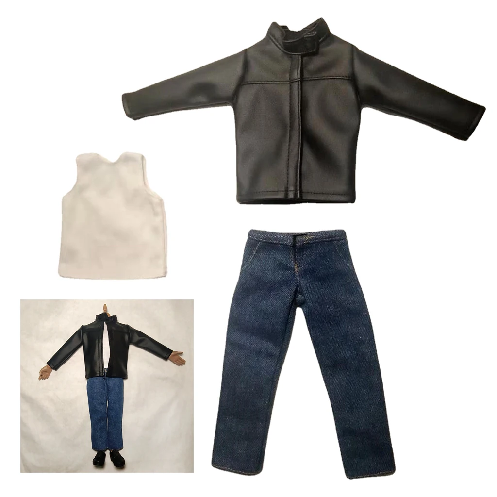 

1:6 Scale Female Casual Leather Jacket Vest Jeans Clothes Suit for 12inch Action Figures Girl Body Costume Accessory