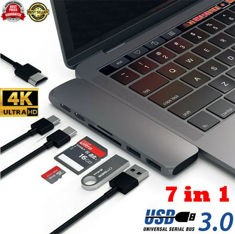 Новейшая мода утилита 7в1 Тип C USB C двойной адаптер 3,1 порт TF кардридер 4K HDMI для MacBook Pro