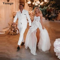 verngo modern a line lace floral wedding dress beach sweetheart side slit sweep train bridal dresses 2021 vestido de noiva