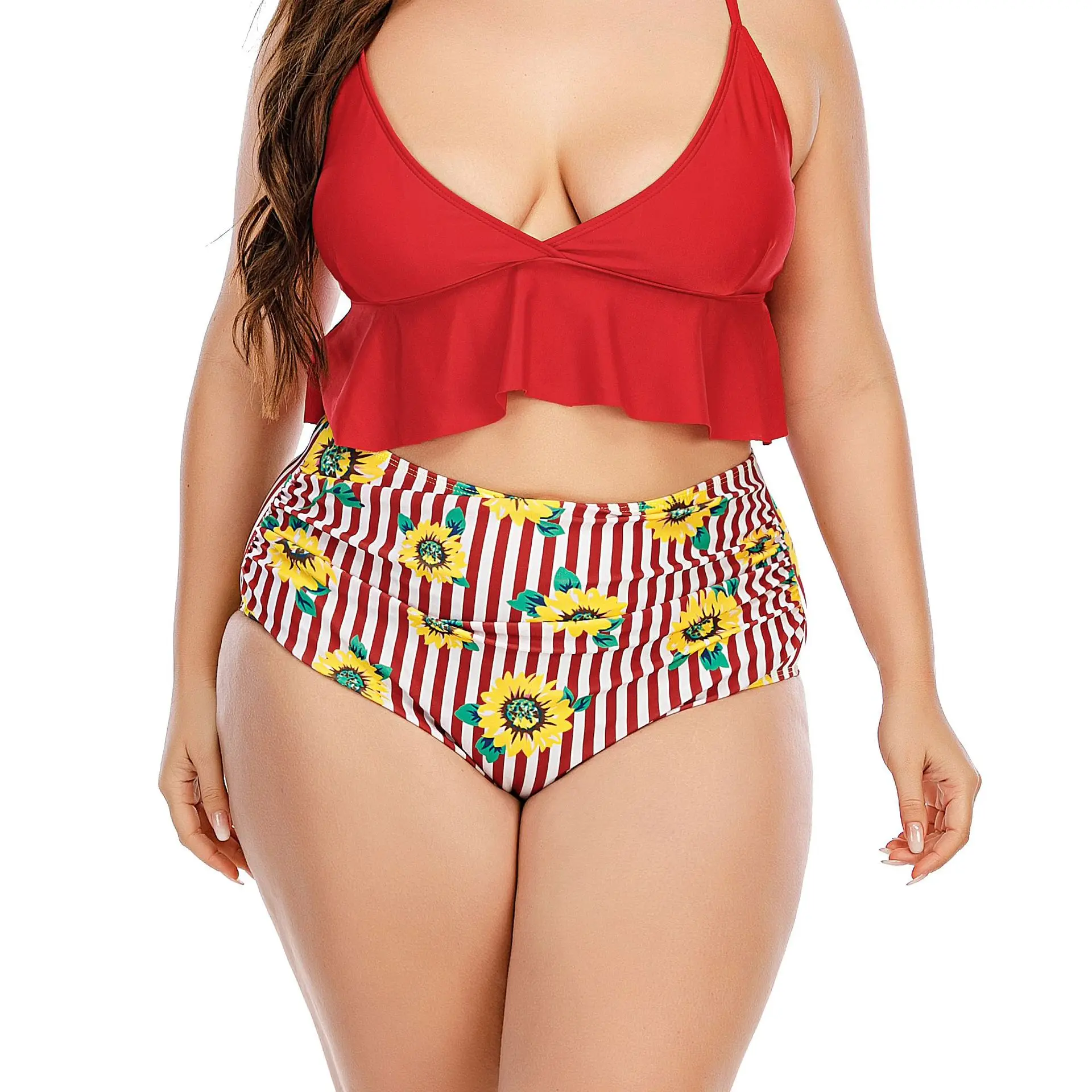 Swimwear Women Bikini 2021 Beachwear Two Piece Set Swimsuit Pure Adult Swim Wading Sports High Waist Fat Plus Size Print