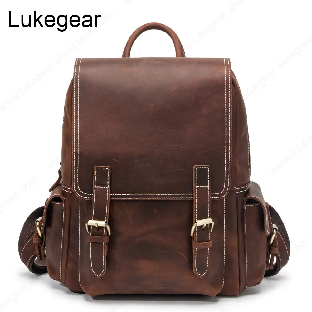 Винтажный стильный дорожный рюкзак ручной работы кожаный Brwon цвета хаки из