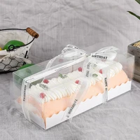 5pcs swiss roll packing boxes rectangle baking cake boxes clear long dessert boxes for bakery