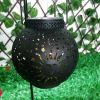 moroccan solar power led hanging lantern light metal garden yard decorative lamp
