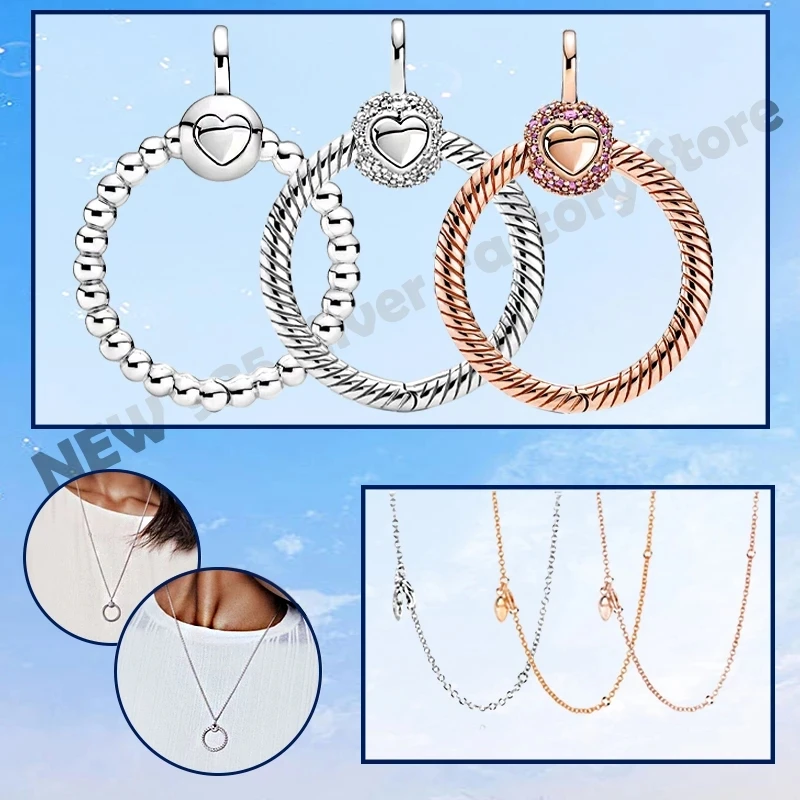 

Fashion 925 Sterling Silver O Pendant Rose Pink Golden Bead Pendant Fit Original Pandora Necklace Women DIY Charm Jewelry