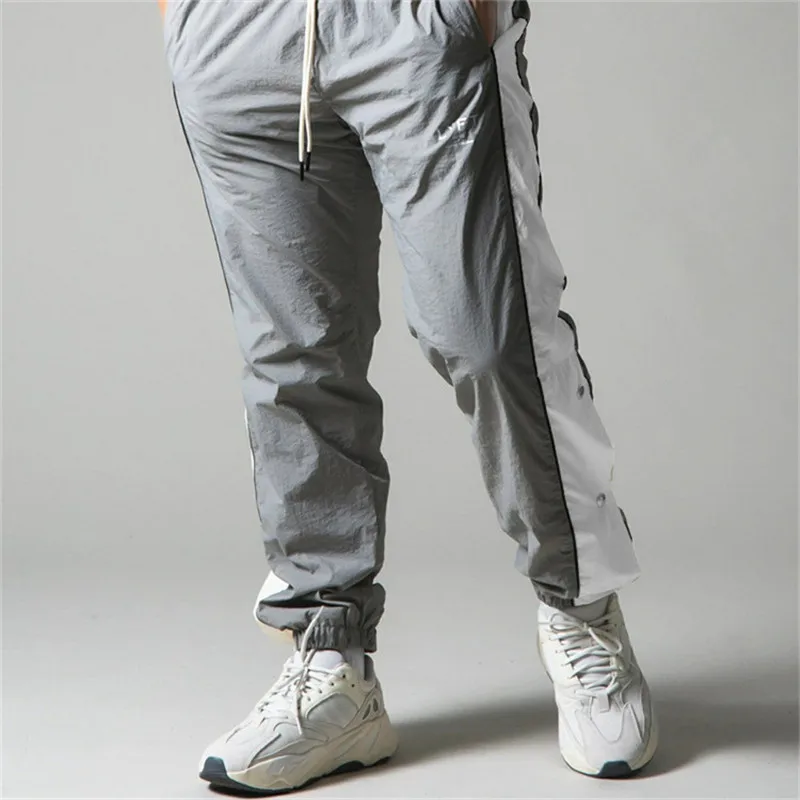 

Men Slim Pants European American Fashion Thin Side Button Sweatpants Male Casual Hip Hop Personality Stitching Trousers