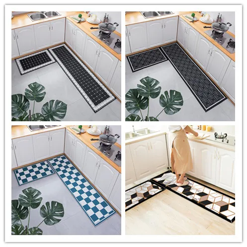 Nordic black and white Kitchen rug floor mats non-slip strips home door bedroom bedside Hallway carpets bathroom | Дом и сад
