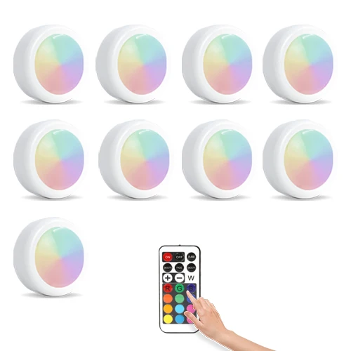 Светодиодный светильник RGB 12 цветов с сенсорным датчиком и батарейным питанием, беспроводной кухонный шкаф для лестницы, Ночной Настенный светильник - Испускаемый цвет: 9 pcs Lamp 1Remote